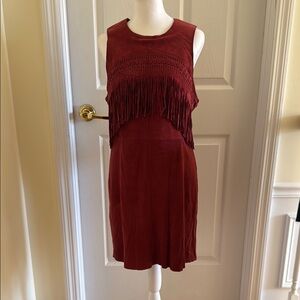 Elegant Burgundy Suede Fringe Dress